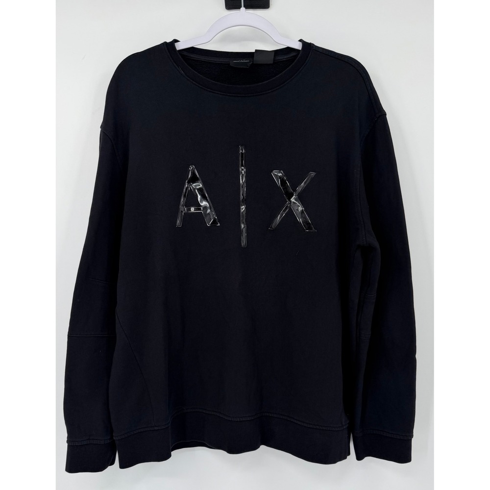 Armani Exchange Mens Black Glossy Logo Crewneck Sweatshirt 6ZZM94 ZJU1Z XL